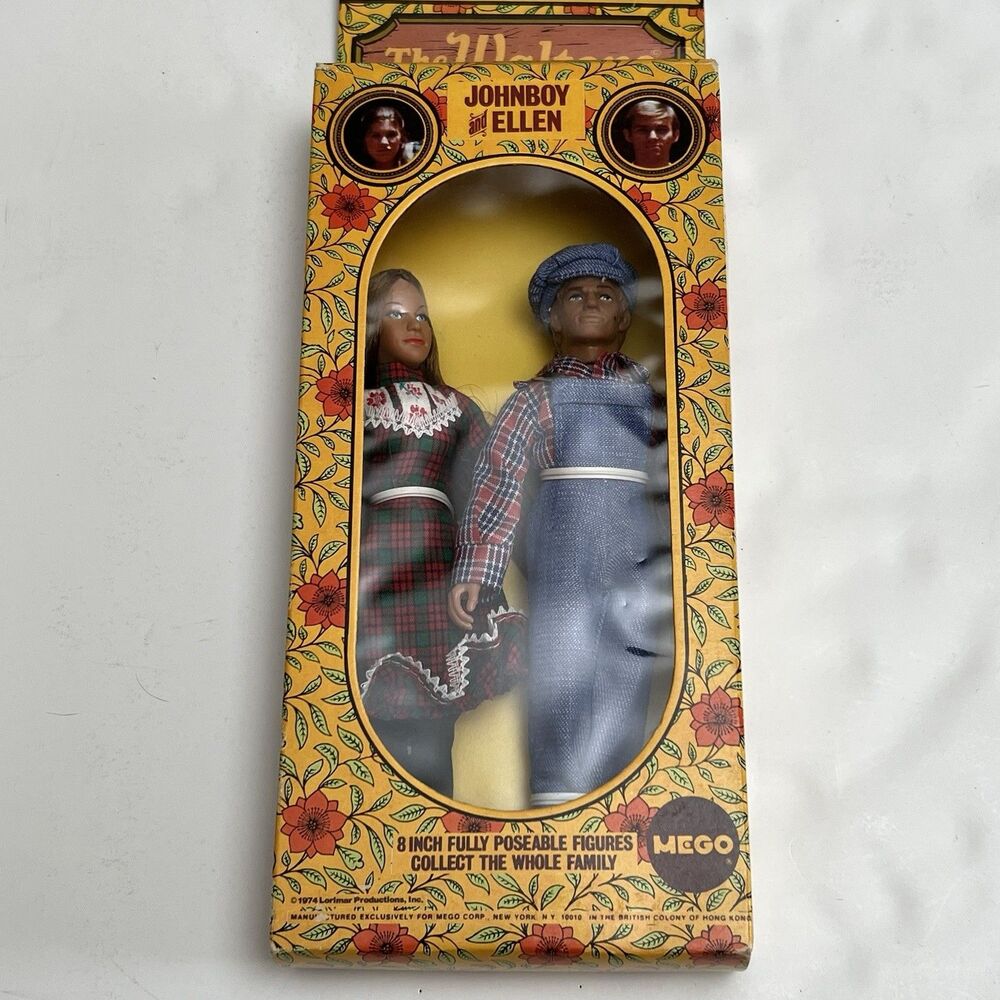 Vintage 1974 Mego The Waltons TV Show JohnBoy & Ellen Dolls Figures Boxed